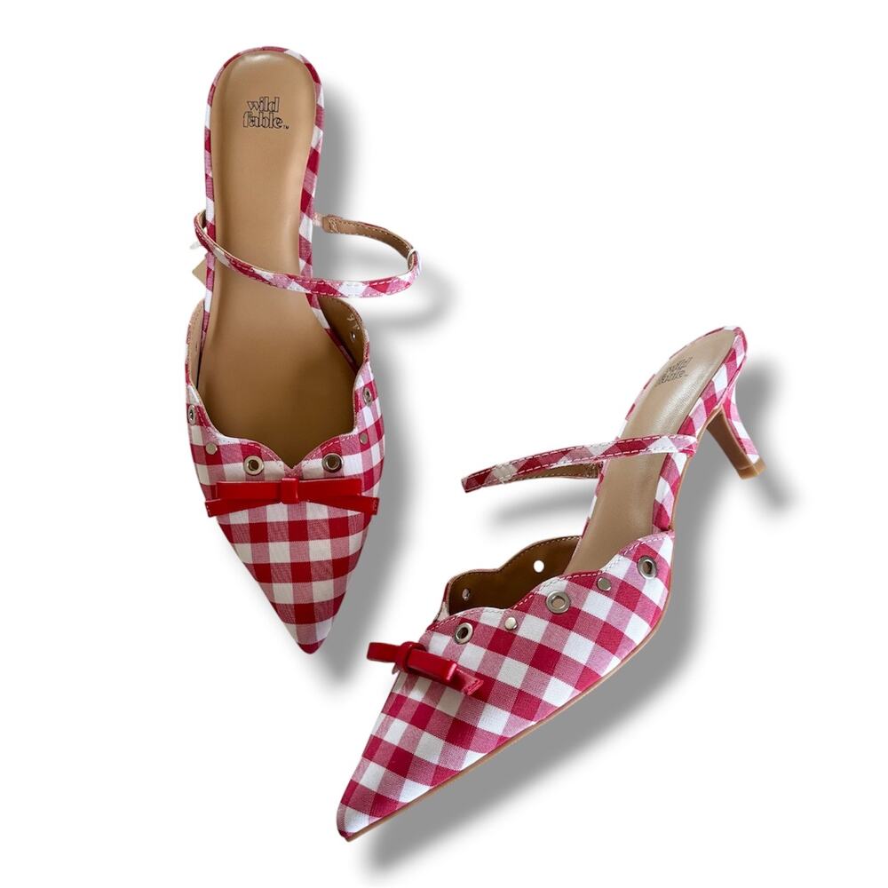 Wild Fable Lysandra Gingham Eyelet Kitten Heels Women's 8.5 Red & White NWT
